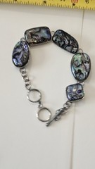 VINTAGE ABALONE 925 STERLING SILVER BRACELET 7+8 Inch Adjustable GORGEOUS…