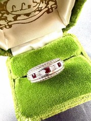 Vtg Judith Ripka Sterling Silver Channel Set Lab Ruby & CZ Ring Sz 5.75