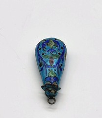 Beautiful Blue Enamel Cloissone pierced pendant Silver Chinese Export estate