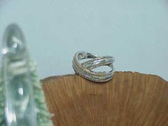 Vtg Sterling 18k Gold clad 1.00ct Diamond Criss Cross Ring Baguettes Sz8-7.9Gr