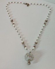 Vintage Milk Glass Acrylic Aurora Borealis Beaded Necklace Unique Pendant *As Is