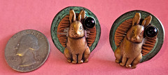 Vintage Mixed Metals Rabbit Earrings With Black Stone Accent Oxidized Bunny 3D