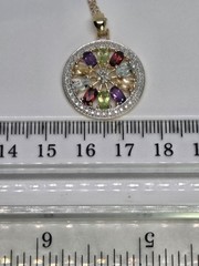 Natural Multi Gemstone Diamond Center Pendant 925 Silver Gold Plated Circle