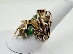 Antique Victorian 14K Gold Jade & Diamond Chinese Dragon Bypass Ring by Nosey