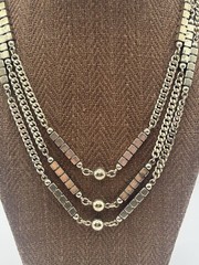 Vintage MONET Necklace Retro MCM 3 Strand Silver Toned Statement Layered Signed
