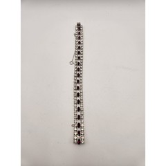 Vintage B David Ruby Red Clear Rhinestone Triple Strand Bracelet Silver Tone 7in