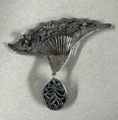 VTG Sterling Silver Marcasite Black Onyx Large Brooch