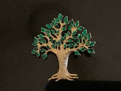 GARNAY Vintage ‘Tree Of Life’ Gold Tone & Enamel Brooch/Pendant 1 5/8” X 1 1/4”