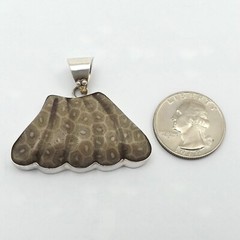 Vintage Sterling Silver Fossil Coral Fossilized Fan Whale Tail Charm Pendant