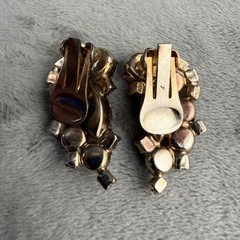 Vintage Weiss Rhinestone Brooch Clip On Earrings Pink Signed