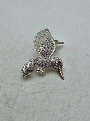 Vintage HummingBird In Flight Brooch Pin Silver Tone Rhinestones With Green Eye