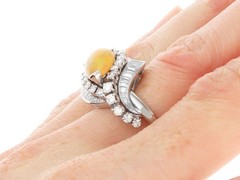 Vintage 1.48Ct Opal and 3.03Ct Diamond Platinum Ring Circa 1945