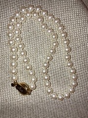 Carol Lee Knotted Single Strand Faux Pearl Clasp Necklace Gold Tone Signed