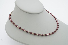 Vintage Sterling Silver 925 Garnet Bead Necklace 17″