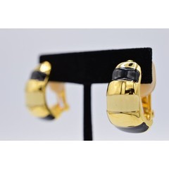 Vintage Clip Earrings Hoops Black Cream Off White Enamel Chunky 1980s BinAG