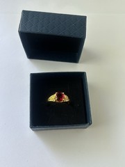 Vintage Red Cubic Zirconia Ring Gold Plated Womens Size 9.5