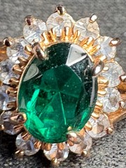 Vintage 18K GF Gold Filled Halo Ring Green Simulated Stone Size 6.5 Estate