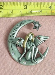 Believe Fairy Angel Moon Star Sparkle Crystal Signed DD Patricia Dash Brooch Pin