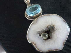 Huge Sterling Silver 925 Natural Heated Blue Topaz Modernist Pendant