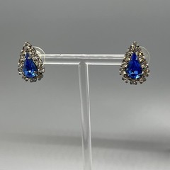 Vintage Teardrop Rhinestone Earrings Blue & Clear Crystal Accent Post Pierced El