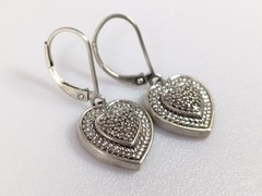 HOB P 925 Sterling Silver Textured Ivy Grape Vine Heart Dangle Earrings 1″ /4.2g