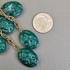 Vintage Celebrity NY Necklace Simulated Jade Green Dangles Gold Tone Layers 20″
