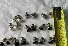 Button Earings Lot Onyx Pearl Tones & Daisies Silvertone Metal Push Backings
