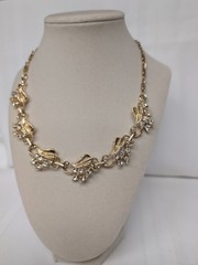 Vintage Costume Necklace Rhinestones Gold Tone Pristine Condition Coro-like