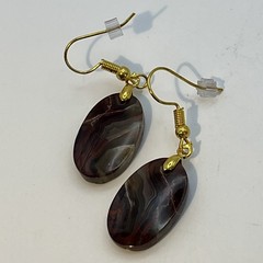 Dramatic Banded Red Lace Agate Earrings Gold-Plated French Wire Natural Gemstone