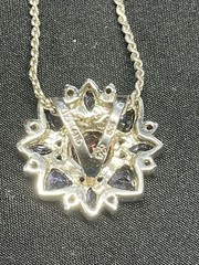 925 Sterling Silver 18” Necklace Flower Pendant Pink & Violet Rhinestones 9.3g