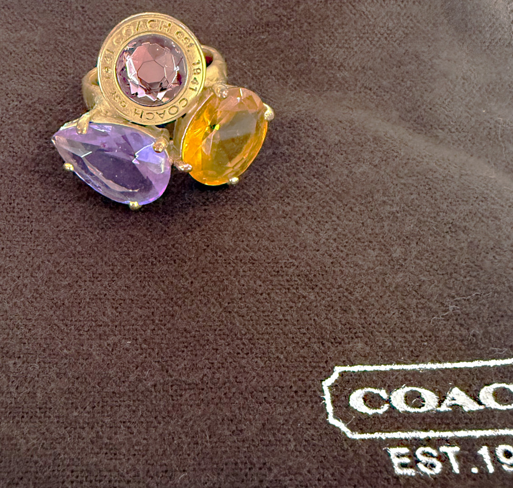 Vintage Authentic Coach Beaded Jewel Cocktail Ring Sz8