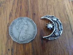 Crescent Moon Brooch 1.25in Rhinestone Silver Tone Vintage