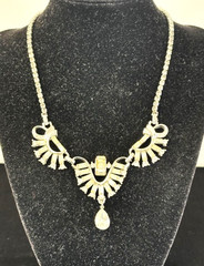 Vintage Signed ANTHONY Silver Tn Clear Rhinestone Bib Statement Necklace 15.5″ L