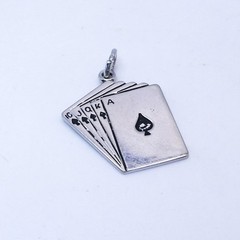 Royal Flush Spades Playing Cards Vtg Silver Charm Necklace Pendant