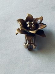 Vintage Coro Caramel Enamel Flower Clip On Earrings Gold Tone 1950s Signed