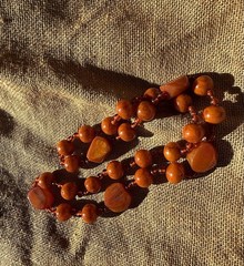 Vintage 100g Cherry Orange Catalin Bakelite Art Deco Mixed Bead Necklace 31”