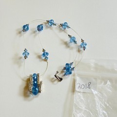 VTG sky blue crystal beaded Floating Necklace jeweled Sterling .925 Y2K 90s 17″