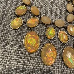 VTG Statement Necklace Faux Fire Opal Opaline LG Faceted stones