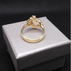 Heart 14K Gold Plated Ring Vintage Pink Cubic Zirconia Stone Nugget Textured