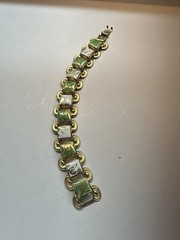Vintage Golden Confetti Glitter White and Green Lucite Statement Bracelet