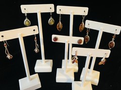 Lot of 6 Pairs Sterling Silver Baltic & Green AMBER Pierced Earrings Stud & Drop