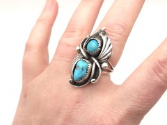 Vintage Navajo Robert Kelly Turquoise Sterling sz 7.5 Ring Native American 8.8g