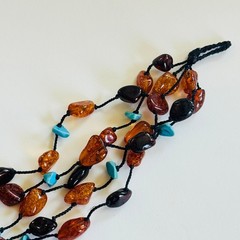 Baltic Amber Turquoise Bracelet multi strand BOHO Genuine Natural Beads 6.5″L