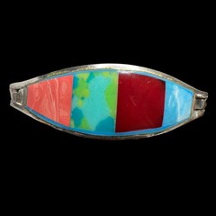 Vintage Alpaca Mexico Bangle Bracelet Multi Color Enamel Silver Tone 7.2 in