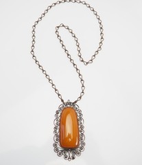 Fabulous large vintage ethnic Baltic amber ornate copper necklace Latvia