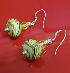 925 Lampwork Glass Bead Earrings 1.25in Sterling Silver 5gtw Brown Cream Swirl