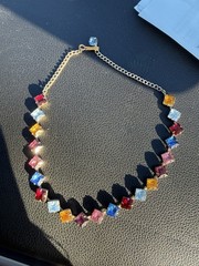 Vintage Multi-Color Rhinestone Choker Necklace | Square Cut Jewel