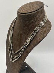 Vintage MONET Necklace Retro MCM 3 Strand Silver Toned Statement Layered Signed