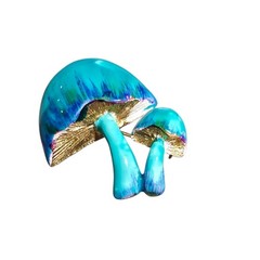 Vintage Signed LG Lind Gal Enamel Mushroom Brooch Pin Blue Gold Mid Century…