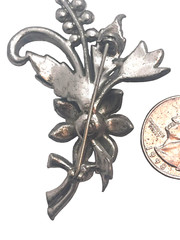 RARE Vintage Coro G. Verrecchio Enameled & Rhinestone INset Flower Brooch